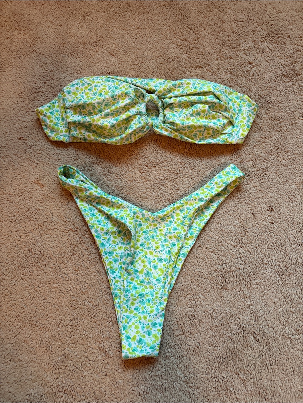 SHEIN Green and Blue Floral Bandeau Bikini Set